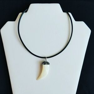 White Shell Horn Pendant, headed by rhinestones